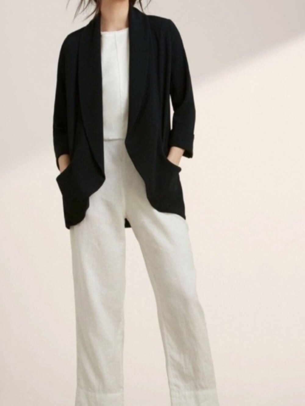 ARITZIA WILFRED CHEVALIER BLAZER LIGHTWEIGHT DRAPED OPEN FRONT BLACK SIZE 8 - Picture 3 of 15